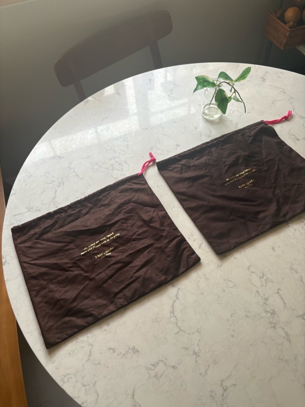 kate spade Brown Drawstring Dust Bags with Pink Cord (Set of 2)